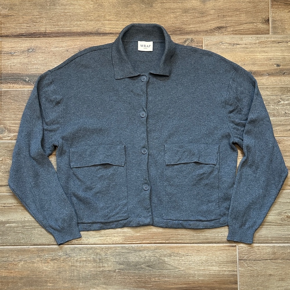 Wrap Charcoal Gray Button-Front Women's Sweater Jacket
